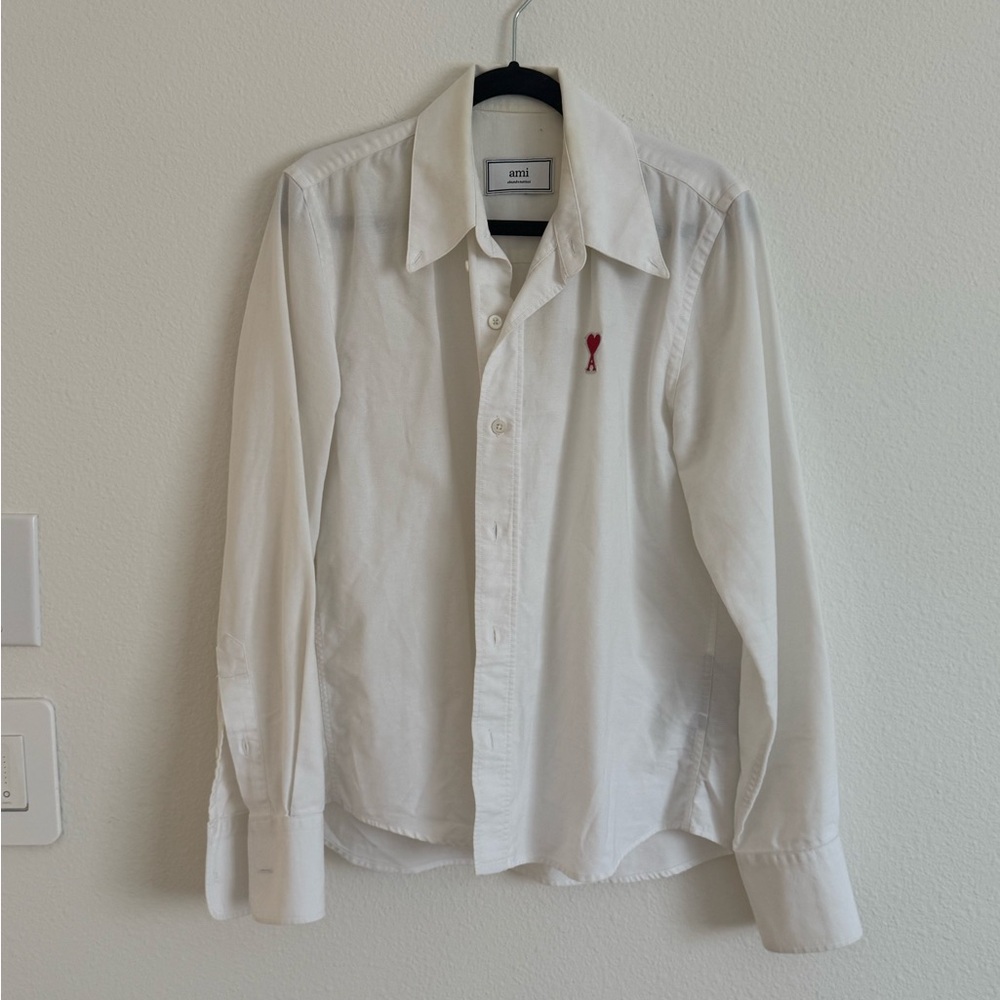 Ami White Button-Down Shirt with Red Logo